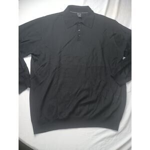 Vtg Men's Merino Wool Black Polo Collar Sweater Jos A Bank Office Size XXL